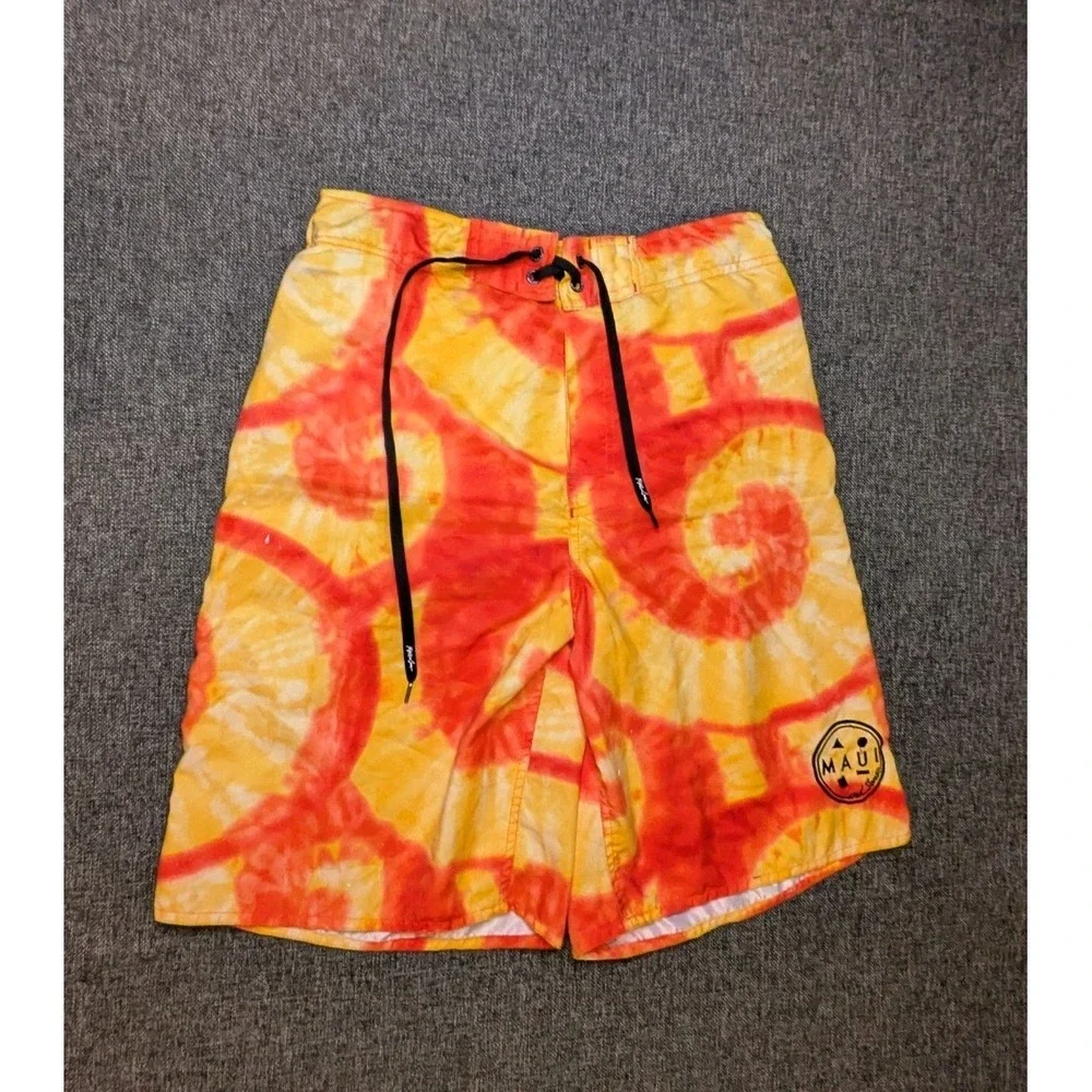 Maui and Sons Mens Tie Dye Graphic Swim Board Shorts Medium Mesh Lined Medium